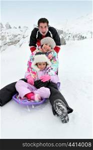 Happy family in ski holidays