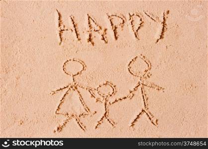 happy family is drawn in the sand