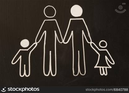 happy family on blackboard