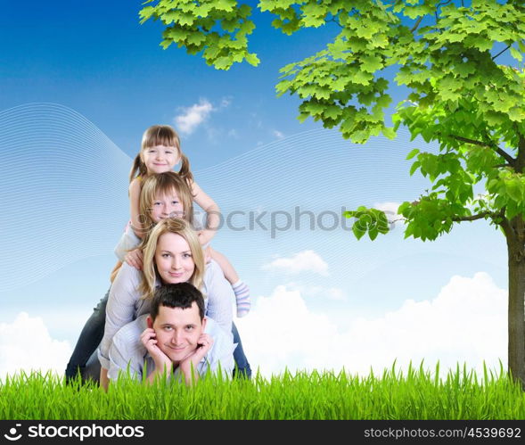 happy family spending time together outdoors. Collage.