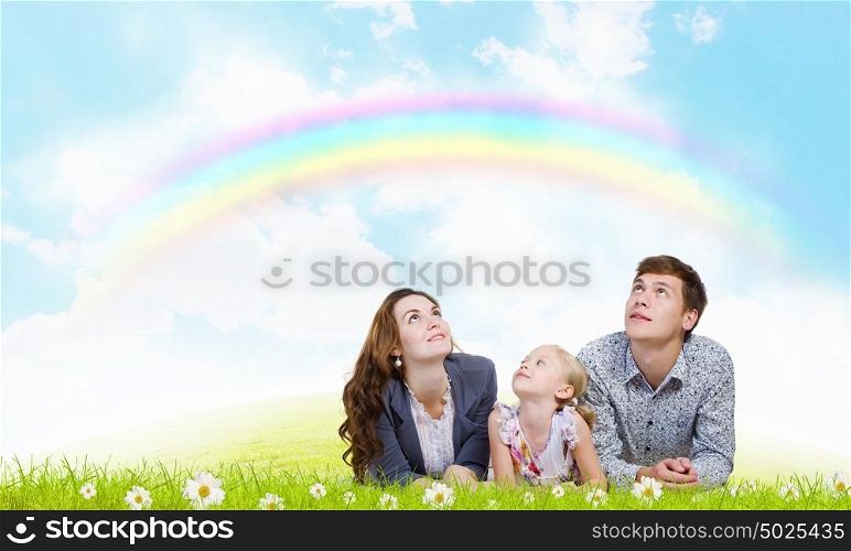 happy family. Young happy family of father mother and daughter