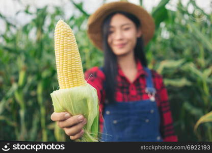 Happy farmer posing in the corn field