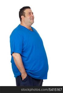 Happy fat man isolated on white background