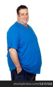 Happy fat man isolated on white background