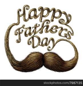 Happy fathers day and fatherhood concept as a thank you to the best dad message of love for being a great parent as a human mustache with long whiskers shaped as written text isolated on a white background.