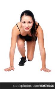Happy Female athlete track and field runner, fitness cardio exercise concept.
