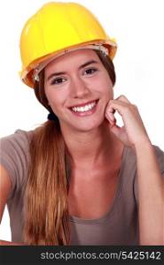 Happy female builder