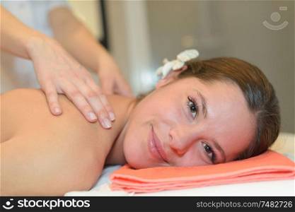 happy female customer in spa