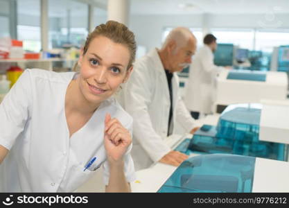 happy female doctor with lab coat