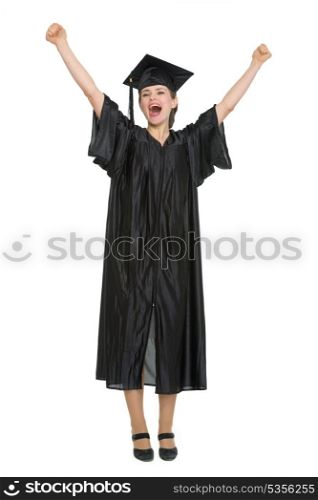 Happy female student celebrating graduation. HQ photo. Not oversharpened. Not oversaturated. Happy female student celebrating graduation isolated