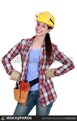 Happy female woodworker