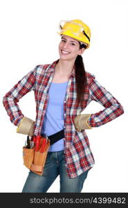 Happy female woodworker