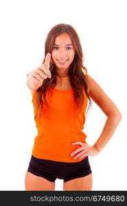 Happy fitness instructor posing isolated over white background