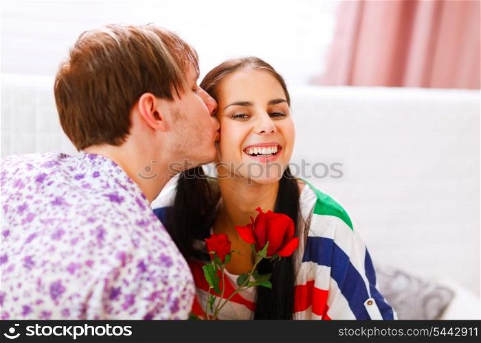 Happy girl get rose as present from her boyfriend&#xA;