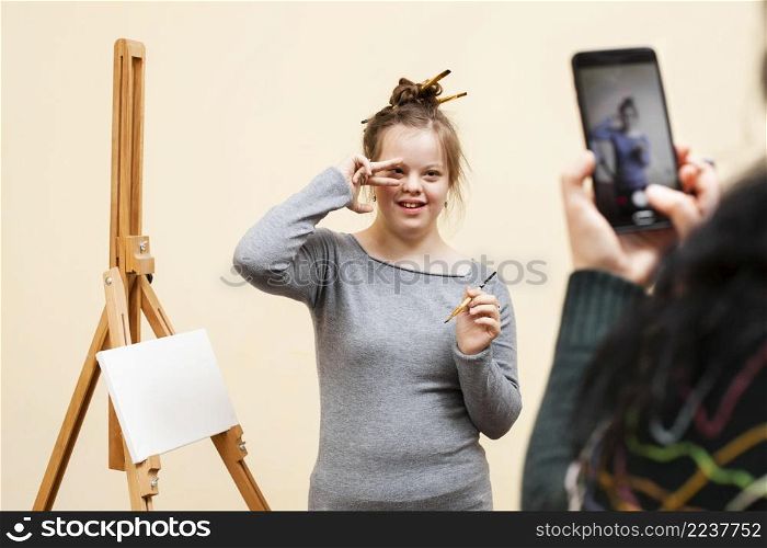 happy girl with down syndrome posing