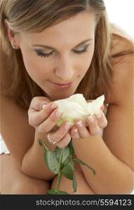 happy girl with white rose