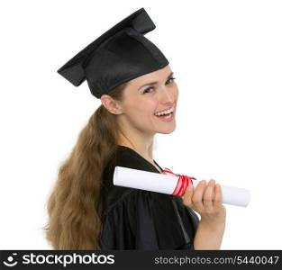 Happy graduation female student holding diploma