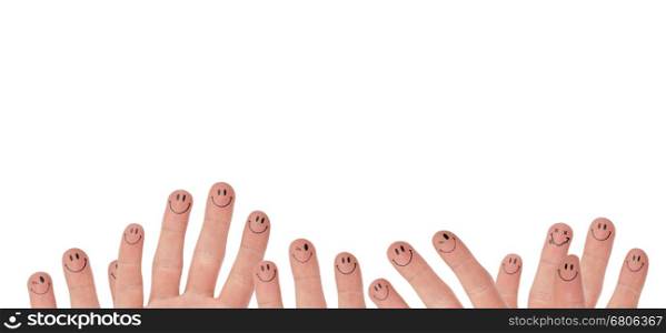 Happy group of finger faces, isolated on white