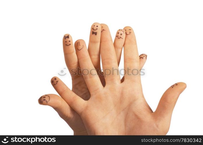 Happy group of finger smileys isolated on white