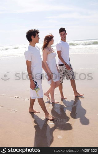 Happy group of friends at the beach