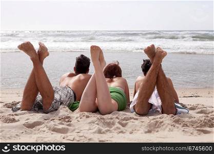 Happy group of friends at the beach