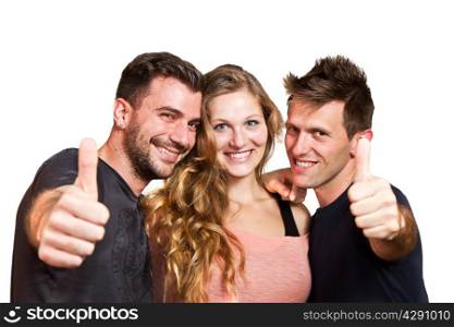 Happy group of friends isolated over white