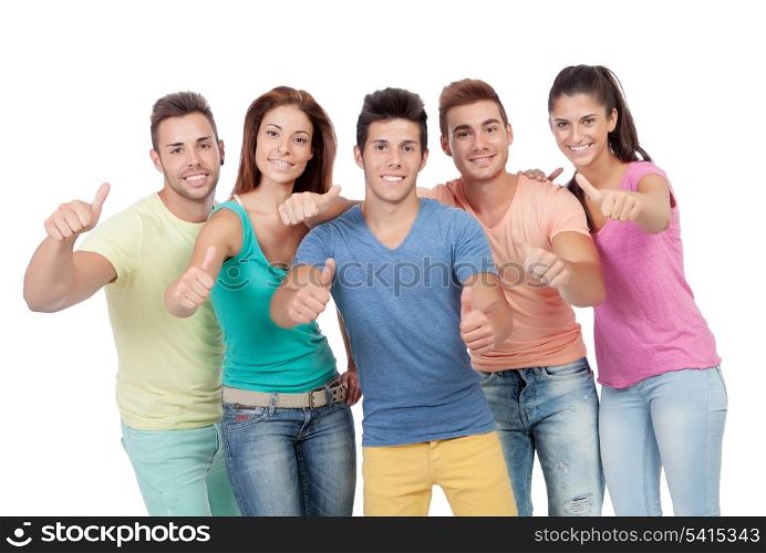 Happy group of friends saying Ok isolated on white background