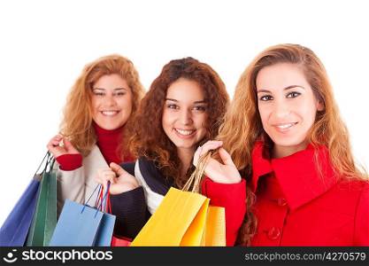 Happy group of women with a lot of shopping bags