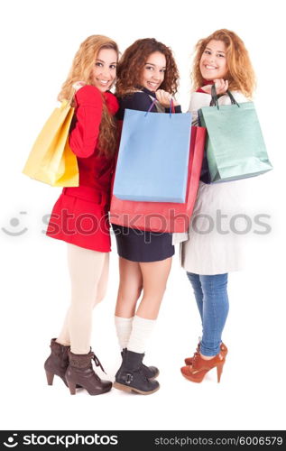 Happy group of women with a lot of shopping bags