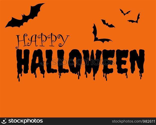 Happy halloween day.Halloween pumpkins and flying bats under the moonlight on orange background