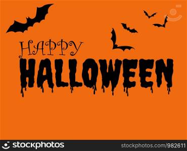 Happy halloween day.Halloween pumpkins and flying bats under the moonlight on orange background