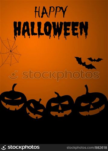 Happy halloween day.Halloween There are many pumpkin heads it and flying bats under the moonlight on orange background
