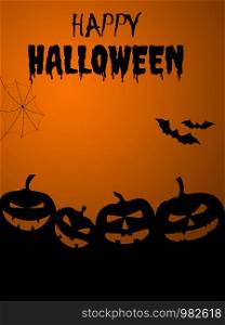Happy halloween day.Halloween There are many pumpkin heads it and flying bats under the moonlight on orange background