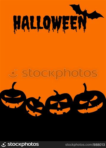 Happy halloween day.The halloween There are many pumpkin heads it and flying bats under the moonlight on orange background
