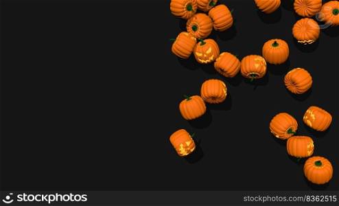 Happy Halloween Scary Pumpkin on Right Side of The Frame, Isolated Pumpkin on Black Background 3D Rendering