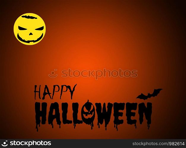 Happy Halloween, with a pumpkin in the dark and a black Halloween character on a black-orange background