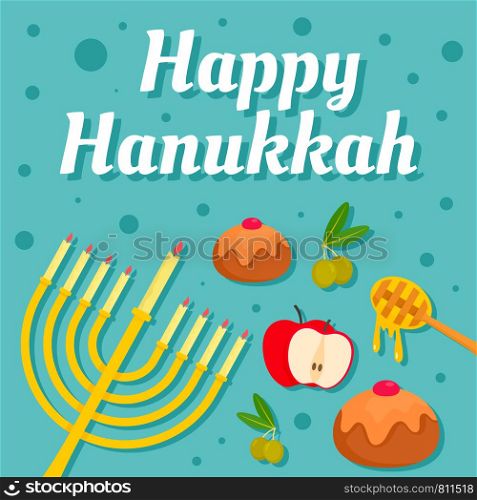Happy hanukkah holiday concept background. Flat illustration of happy hanukkah holiday vector concept background for web design. Happy hanukkah holiday concept background, flat style