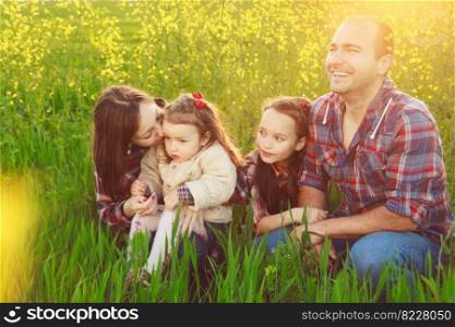 happy happy family all together on nature. happy family all together on nature