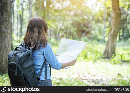 Happy hipster asian tourist travel in Asia backpack with smiling face and happiness laugh. Beautiful woman backpack around the word. Young traveller concept. Young traveller lifestyle