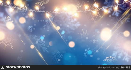 Happy holidays and a prosperous new year! golden christmas stars decorate blue background elegant greeting card with light effect celebration background template with ribbon