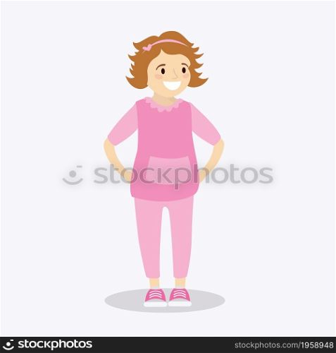 Happy kid girl,cute female child character isolated on white background,flat vector illustration