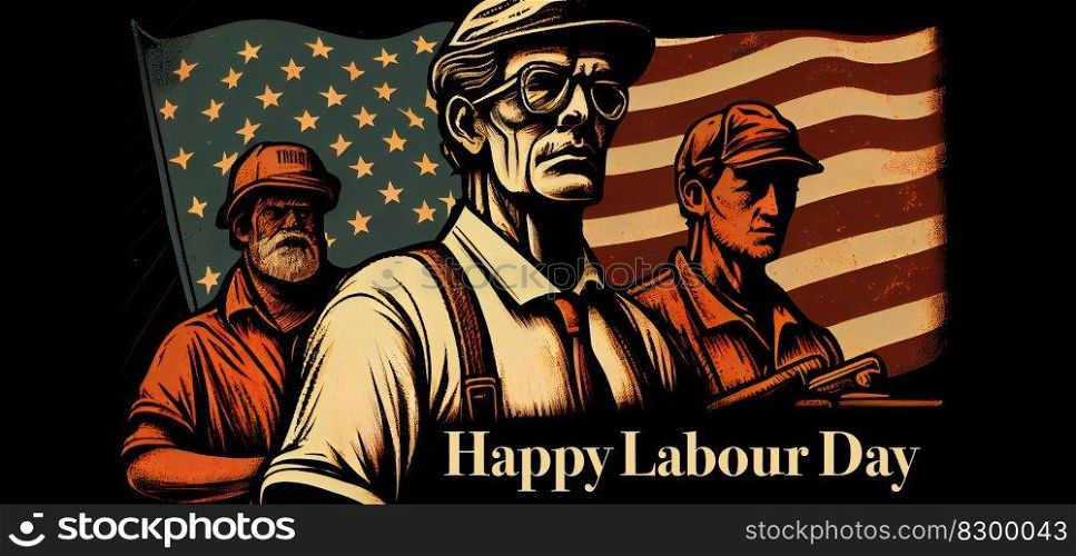 Happy Labor day background design with American Flag. Generative Ai illustration. . Happy Labor day background design with American Flag. Generative Ai. 