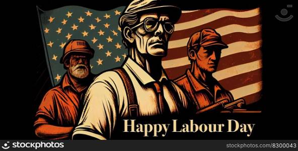 Happy Labor day background design with American Flag. Generative Ai illustration. . Happy Labor day background design with American Flag. Generative Ai. 