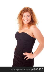 Happy large woman posing over a white background