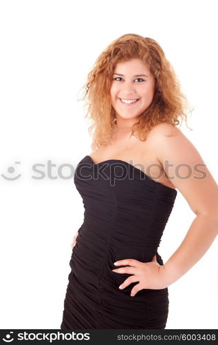 Happy large woman posing over a white background