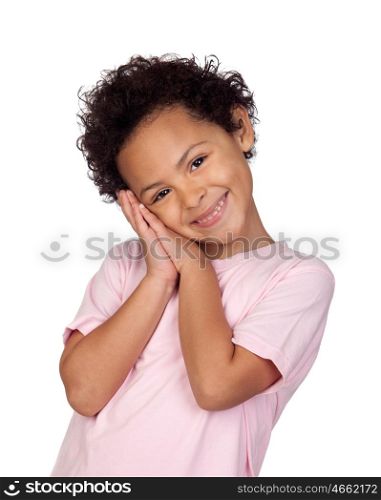 Happy latin child making the gesture of sleep isolated on white background
