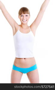 happy laughing attractive young woman doing physical exercise