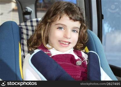 happy little girl inside car security children chair