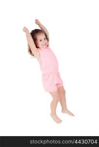 Happy little girl jumping isolated on a white background