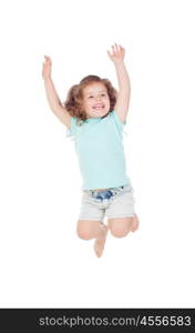 Happy little girl jumping isolated on a white background